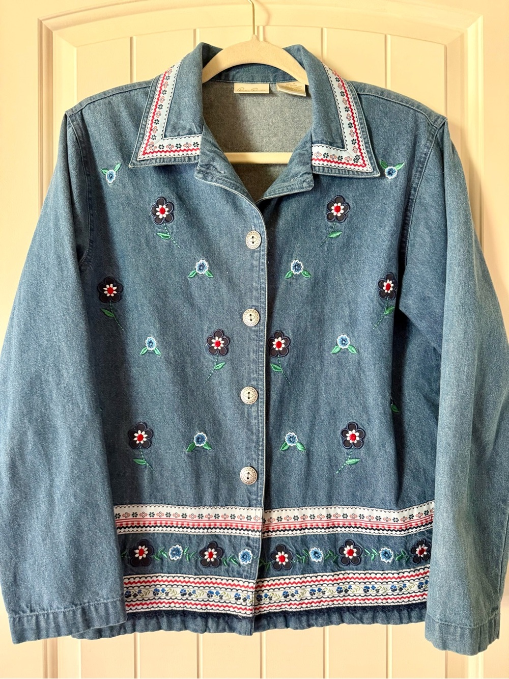 Vintage 90's Bobbie Brooks Embroidered Denim Button-Front Shirt Jacket